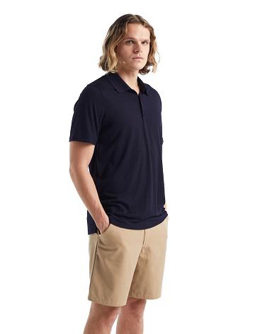 Pánské Tričko Icebreaker Merino Tech Lite II Krátké Sleeve Polo Tmavě Blankyt | CZ 1787HAPK